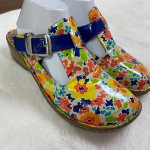 Lila SureGrip Womens‎ Bailey Blue Floral Open Back Clog Slip Resistant, size 8.5